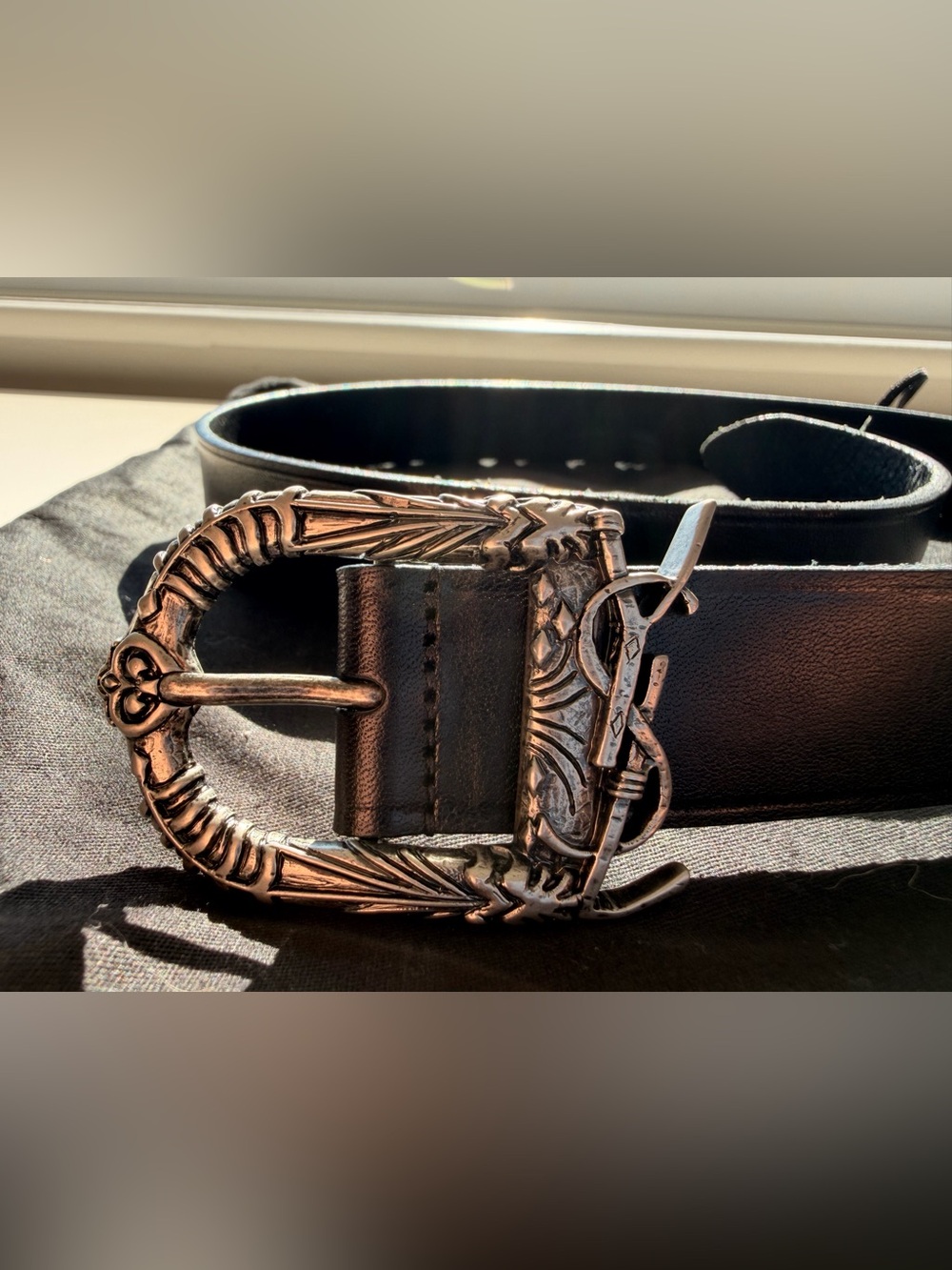 Women’s YSL Black Leather Belt